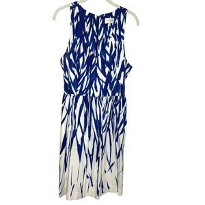 Milly Dress Isadora Size 10 Blue White Abstract Sleeveless Fit Flare Made USA